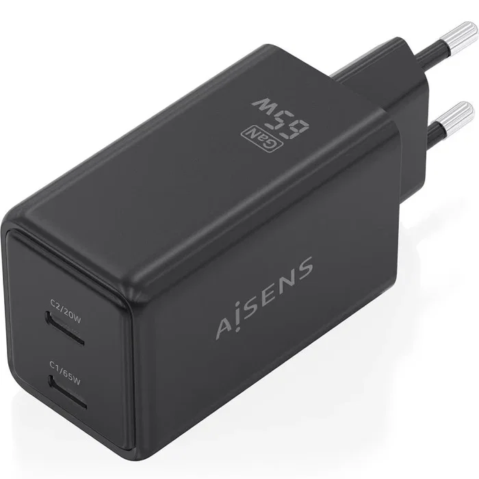 Aisens Cargador GaN 65W con 2x USB-C Negro